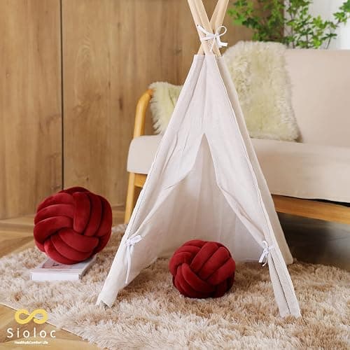 Sioloc Soft Knot Ball Pillows,Round Throw Pillow Cushion Home Decoration Plush Pillow,Throw Knotted Pillow Handmade Round Plush Pillow（7.8inches,Burgundy） thumbnail 5