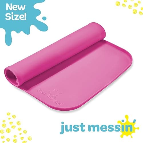 Just Messin' Silicone Art Mat for Crafts, Legos, Slime, Resin, Paint & Jewelry-Making, Table Protection with Raised Sides to Contain Mess, Non-slip Heat Resistant, 12”x18” Mat with high .6" Edge, Pink thumbnail 4