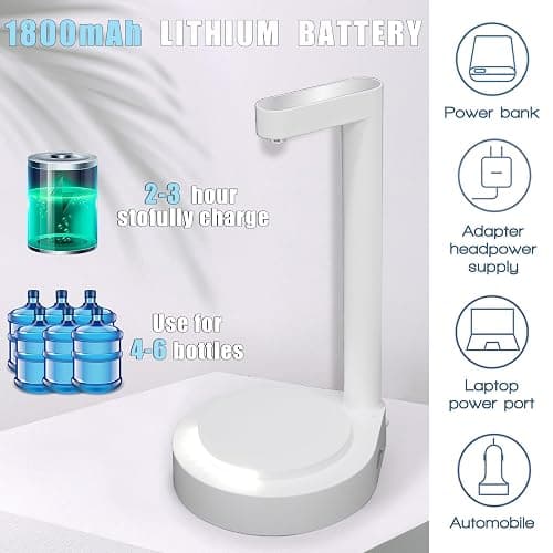 LED Bedside Water Dispenser,Desktop Water Bottle Dispenser,New upgrade LED Light and Touch buttons, Portable 5 Gallon Water Dispenser,with 7 Levels Pumping and Light,Suitable for Home, Office, (white) - Black thumbnail 5