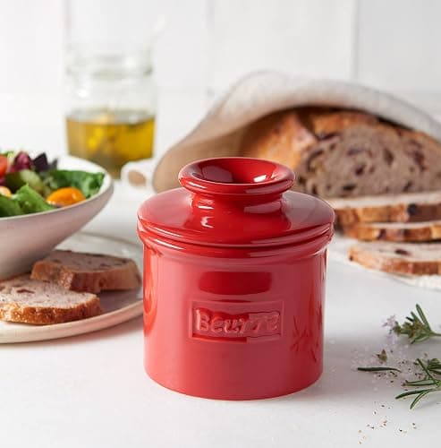 Butter Bell - The Original Butter Bell crock by L Tremain, a Countertop French Ceramic Butter Dish Keeper for Spreadable Butter, Café Retro Collection, Maraschino Red, Glossy Finish thumbnail 5