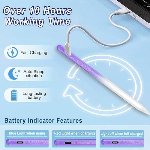 Stylus Pen for iPad Apple: Fast Charge for iPad Pencil Apple Pen with Palm Rejection Tilt Sensitivity - Pen for iPad 10/9/8/7/6, iPad Pro 12.9"/11"/13" M4, iPad Mini 6/5, iPad Air 5/4/3/M2 Purple thumbnail 2