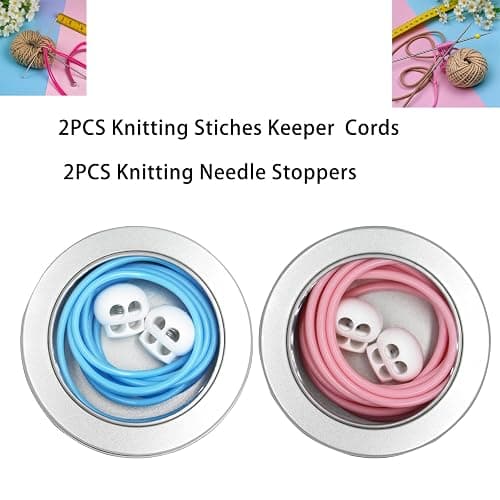 MEYAGO 2PCS PVC Knitting Stitches Holder Barber Cord Stitch Markers Knit Stiches Keeper PVC Knitting Cords with Knitting Needle Stoppers in Storage Tin thumbnail 8