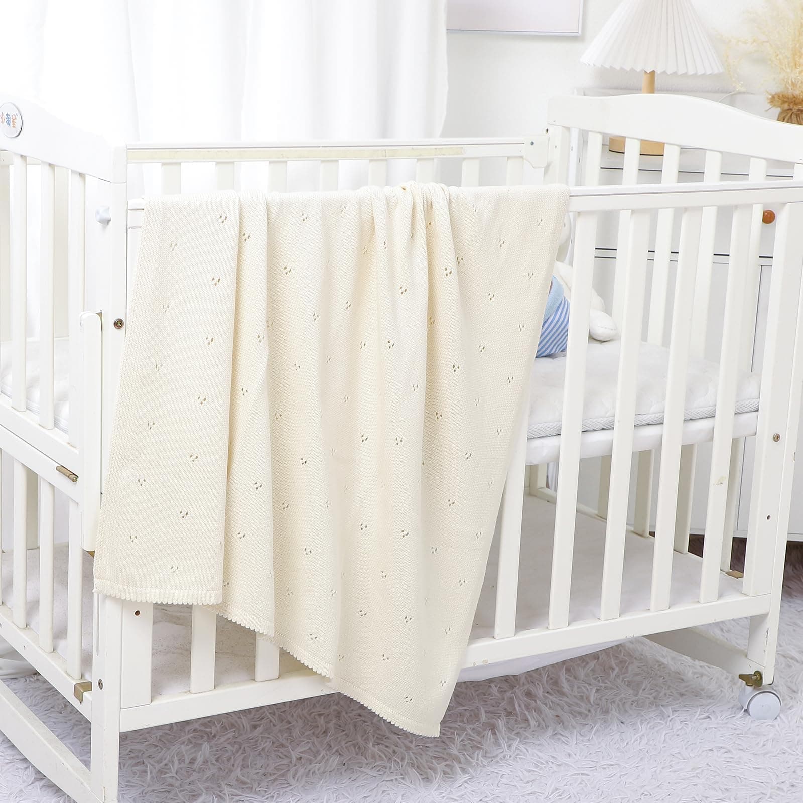 Baby Blanket 100% Cotton Cellular Blanket Baby Soft Cosy Knitted Blanket Cream 100x80cm thumbnail 5