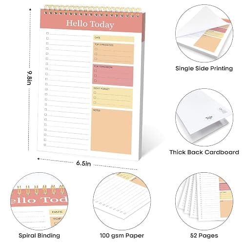 Taja To Do List Notepad - To Do List Notebook for Work with 52 Sheets, 9.8" x 6.5", Undated Daily Planner Perfect for Daily Tasks and Goal Setting, Notepad Suitable for Office, Home & School - Pink thumbnail 2