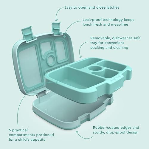 Bentgo Kids Bento-Style 5-Compartment Leak-Proof Lunch Box - Ideal Portion Sizes for Ages 3 to 7 - Durable, Drop-Proof, Dishwasher Safe, PFAS & BPA-Free & Made with Food-Safe Materials (Seafoam) thumbnail 6
