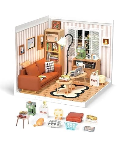 Rolife DIY Miniature Plastic House Building Set Toys Playset with LED Suitable for Mini Figures Construction Toys Diorama Kit Gifts for Teens Adults (Cozy Living Lounge) - Image 1
