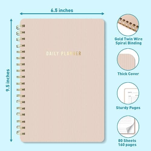 Sweetzer & Orange Daily Planner Notebook – Undated Two-Page Daily Layout with Hourly Schedule, To-Do List, Priorities, and Notes – 6.5" x 9.5" Spiral Bound Productivity Organizer – 160 Pages thumbnail 2
