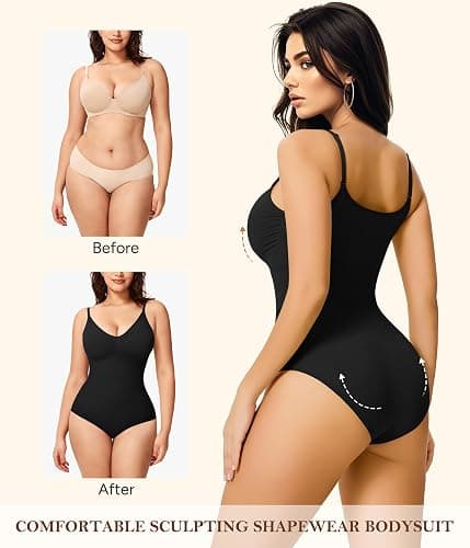 Irisnaya Women Slimming Bodysuits Shapewear Tops Tummy Control Body Shaper Spaghetti Strap Camisole Leotards Bodycon Jumpsuit thumbnail 4