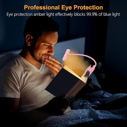 Gritin 19 LED Rechargeable Book Light for Reading in Bed with Memory Function- Eye Caring 3 Color Temperatures,Stepless Dimming Brightness,90 Hrs Runtime Clip on Light for Book Lovers-Pink thumbnail 4