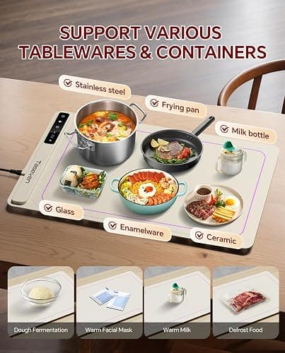 Food Warming Mat, Silicone Heating Tray with 7 Temperature Settings, Quick Full Surface Heating Pad, Thermochromic Line, Kids Lock, Food Warmers for Parties thumbnail 6