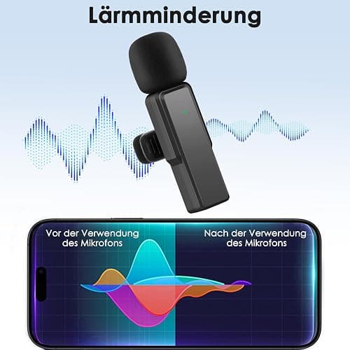 Kabelloses-Mikrofon-Handy for iPhone/Android/Computer PC Mini-Mikrofon Wireless Lavalier Microphone Kabellos Ansteckmikrofon Klein für Streaming, Videoaufnahmen, Interviews, YouTube, TikTok, Vlog thumbnail 5