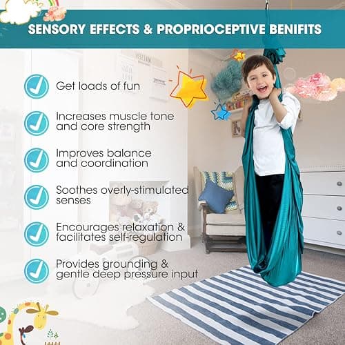 Therapy Swing for Kids with Special Needs (Hardware Included) Snuggle Swing Cuddle Indoor Outdoor Adjustable Hammock for Children with Autism, ADHD, Aspergers, Sensory Integration thumbnail 7
