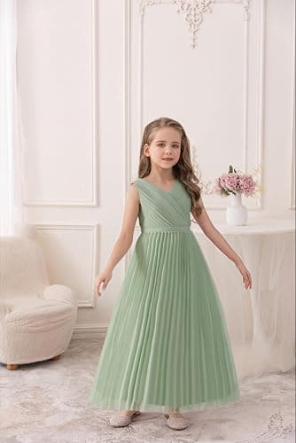 GetWish Flower Girls Wedding Guest Dress Junior Bridesmaid Formal Pageant Pleated Fancy Long Dresses Evening Party Gown thumbnail 2