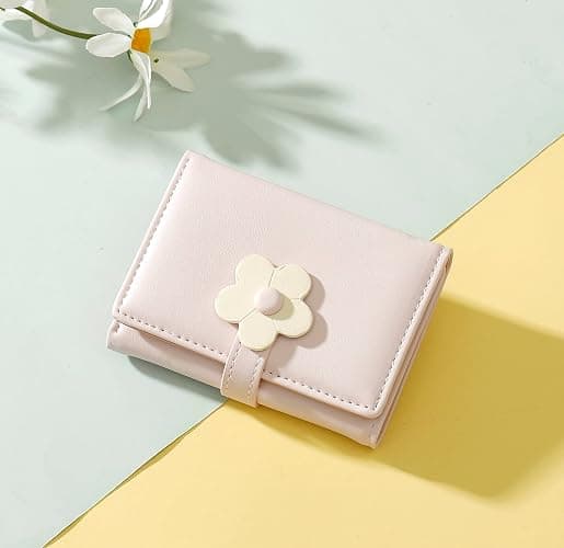 MEISEE Small Wallet for Girls Women Tri-folded Wallet Cash Pocket flowers Print Card Holder Coin Purse with ID Window elegant youthful and cute (2-pink-2) thumbnail 2