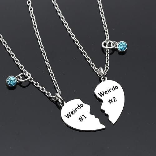 Maxforever Friendship Gifts, Weirdo 1 Weirdo 2psc Set Split Heart Pendant Necklaces BFF Gift for Best Friend thumbnail 5