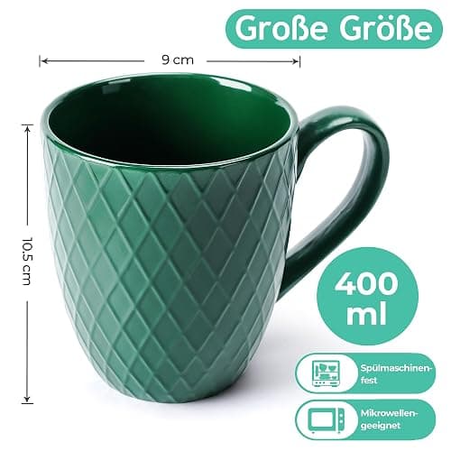 MIAMIO - Coffee Mugs set of 6 / Coffee Cups - 6 x 14 Oz Ceramic Mugs - Large Coffee Mugs - Microwave & Dishwasher safe - Palmanova Collection (Green) thumbnail 2