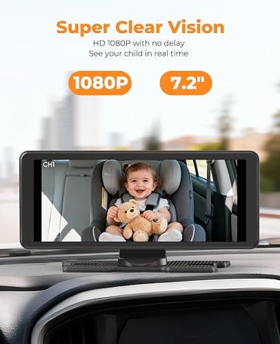 Baby Car Camera for 2 Kids, Dual Channel with 7.2" 1080P Crystal Clear Display, Easily Install Car Seat Camera with 2 IR Night Vision Cameras, Safety Back Seat Baby Camera for Rear Facing thumbnail 4