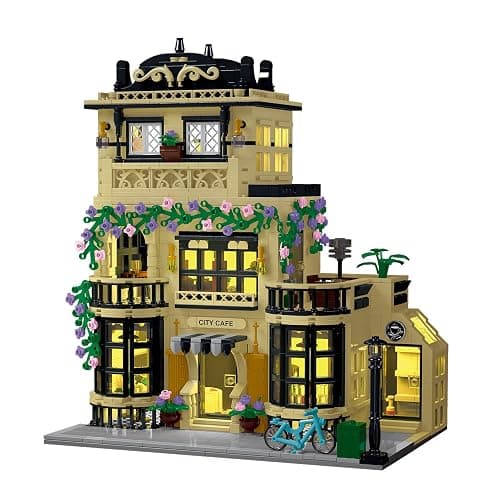 NEWRICE City Cafe Architecture Building Kit with LED Lights,3 Levels City Cafe Model Building Blocks Toy,for 12+Age Teen,Adult(1443 Pieces) - Image 1