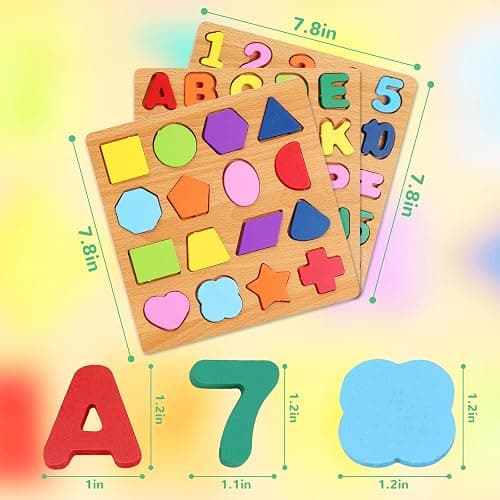 Alphabet Wooden Puzzles for Toddlers 3-5, Pack of 3 ABC, Number and Shape Puzzle, Preschool Educational Learning Toys with Puzzle Board & Letter Blocks for Girls Boys Ages 3 4 5 Years Old thumbnail 3