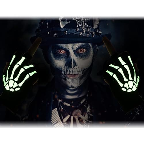 Tatuo 3 Pairs Skeleton Fingerless Glove Glow in the Dark Glove for Kid Adult Halloween(Large) thumbnail 7
