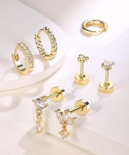 Gemtastic Tragus Helix Conch Piercing Jewelry Flat Back Cartilage Earrings for Women Daith Rook Piercings thumbnail 6