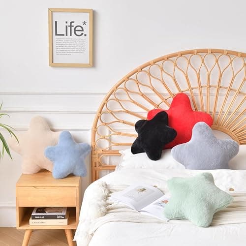 Xiashrk Star Pillow, Decorative Throw Pillows for Bed Couch, 15" Star Shaped Pillow Plush Floor Cushions Room Decor Pillow with Faux Rabbit Fur for Sofa Bedroom Living Room (Red, 15" x 15") thumbnail 5