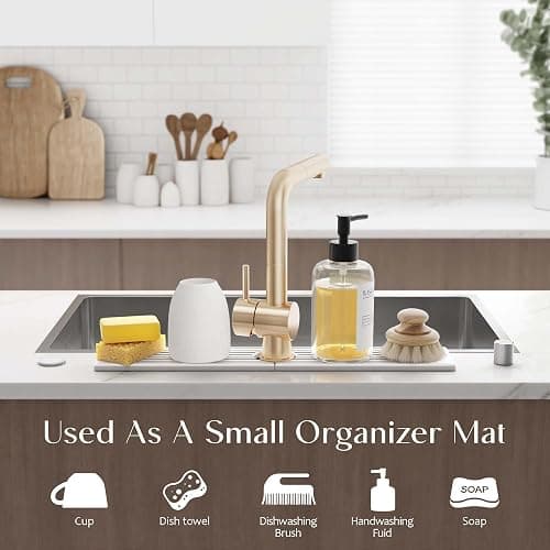 Eormoe Faucet Mat for Kitchen Sink – Diatomite Stone Drying Mat & Sink Protectors, Prevent Moisture – Sink Splash Guard Water-Absorbing Stone Tray for Bathroom Counter (Light Grey, 23.6" x 3.9") thumbnail 5