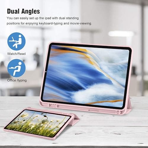 iPad (A16) 11th Generation Case 11 Inch 2025, iPad 10th Generation Case 2022 10.9 Inch with Pencil Holder, Soft TPU Back Slim Smart Protective Trifold Stand Cover, Auto Wake/Sleep, Pink thumbnail 5