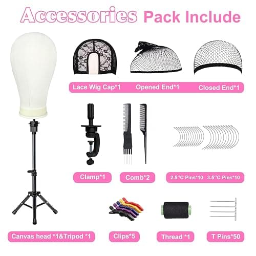 Firstwon 22 Inch Wig Head Mannequin Head for Wigs, Wig Stand with Head for Hair Styling Practice Display Wigs Making Tripod Stand with T Pins Set thumbnail 6