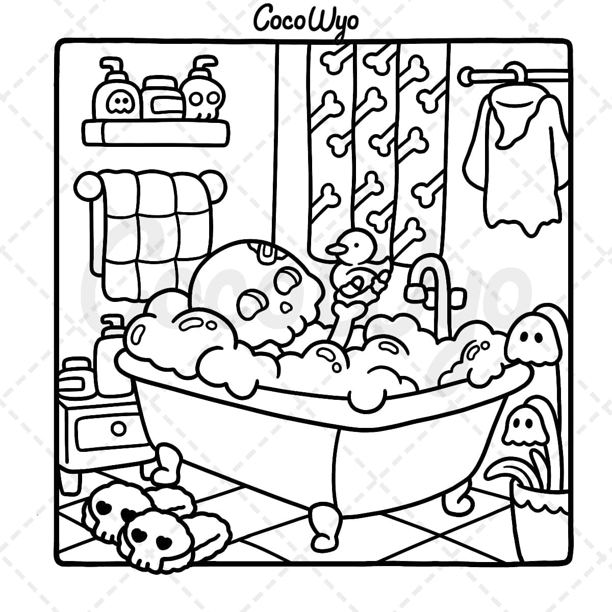 Spooky Cutie: Coloring Book for Adults and Teens Featuring Adorable Creepy Creatures in Cozy Hygge Moments for Relaxation thumbnail 3