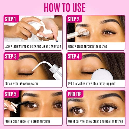 STACY LASH Lash Shampoo Kit Foaming Cleanser with Eye Lash Spoolies & Rinse Bottle & Cleansing Pad & Brush for Eyelash Extensions & Clusters & Natural Eyelashes thumbnail 6