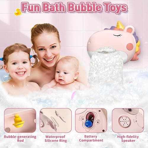 Infowush Baby Bath Toys, Unicorn Bath Bubble Machine Toddler Bath Toys for Kids Ages 1-3 4-8, Interactive Bathtub Shower Water Toys Bubble Maker with Music Christmas Birthday Gifts for Boys Girls thumbnail 4