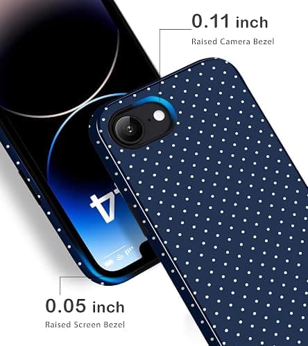 Amzfield Compatible with iPhone 16e Case Cute Polka Dot Aesthetic Retro Design for Women Girls Fall Simple Chic Girly Pretty Dual Layer Hybrid Protection Elegant Case, Navy Blue thumbnail 4