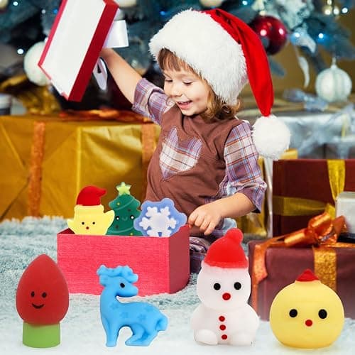 LAHAND 50 Pcs Christmas Mochi Squishy Toy Party Favors,Mini Squishies Cute Squeeze Toy Stress Reliever Anxiety Packs for Kid thumbnail 2