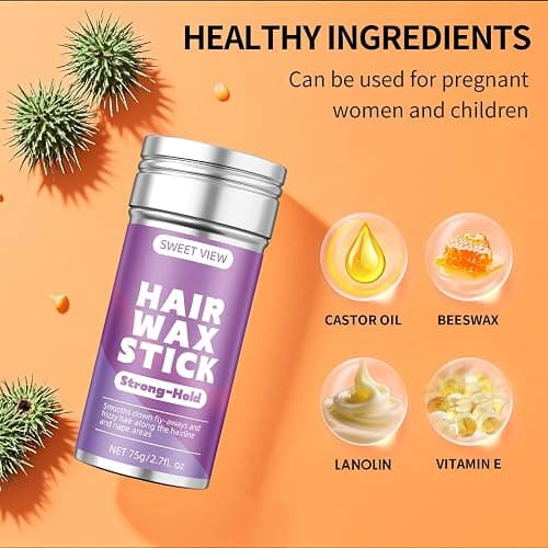 SWEET VIEW Hair Wax Stick & Slick Back Hair Brush for Tame Flyaways, Frizz, Sleek Ponytail, Buns | Pomade/Balm/Gel Stick for Woman, Styling Accessories for Girls, Kids thumbnail 4