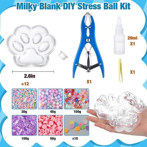 Tasdurian 12 Set DIY Stress Ball Making Kit Empty Stress Ball DIY Kit with Blank Skins Fill Beads Expander Tool Cap Glue for Make Pressure Balls (Cat Paw) thumbnail 3
