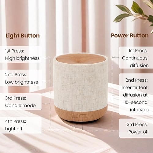 ZmarKraft Essential Oil Diffuser 200ml with Fabric Cover and Night Lamp | Ultrasonic Aroma Diffuser | Humidifier w Lights | Room Decor | Small Humidifier for Bedroom | Gift (Light Brown) thumbnail 4
