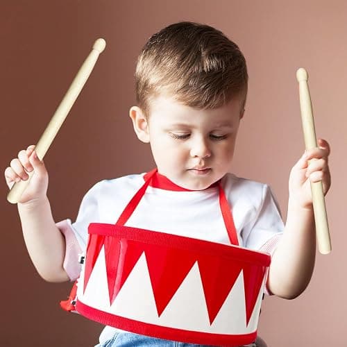 Kids Drum Set,8 in Wooden Toy Drum Set,Educational Baby Musical Toys Drum with Adjustable Strap 2 Drumsticks,Sensory Musical Instrument Drum Toy for Toddler Boys & Girls Gift(Red) thumbnail 2