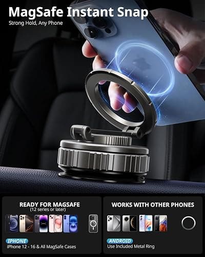UBeesize 2025 Upgraded 360° Magsafe Vacuum Magnetic Car Phone Holder [108+LBS Strongest Suction&3000gf Dual-Lock Nano Gel] Dashboard & Windshield Mount, Compatible with iPhone 16/15/14/13&Other Phones thumbnail 5