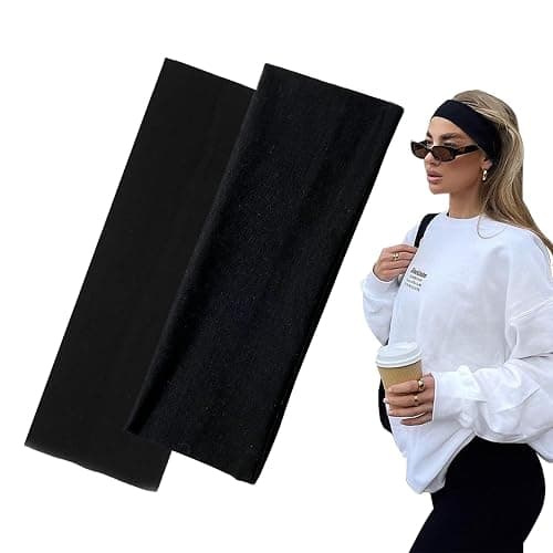 7cm Wide Black Headbands for Women Men, Yedtreg 2pack Fashion Head Bands for Women's Hair, Soft Fabric Stretchy Hair Bands for Makeup, Yoga, Running (2XBlack) - Image 1