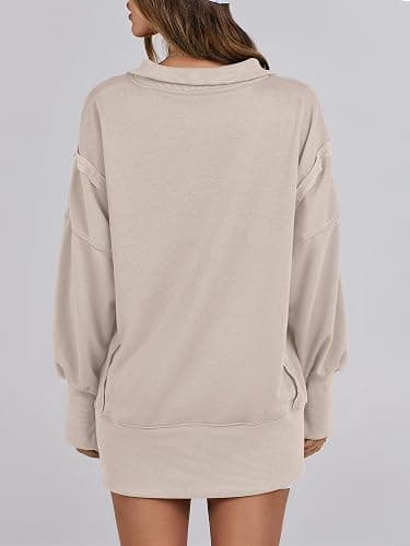 ANRABESS Women's Sweatshirts Oversized Casual Loose Button Up Henley Pullover Top High Low Split 2025 Fall Fashion Outfits thumbnail 6