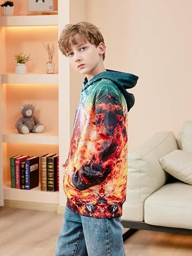 Idgreatim Kids 3D Graphic Pullover Hoodies Warm Thick Hooded Sweatshirt for Boys Girls 6-16 Years thumbnail 3