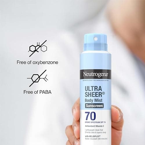 Neutrogena Ultra Sheer Body Mist Sunscreen Spray, Broad Spectrum SPF 70, Lightweight Spray Sunscreen, Non-Greasy & Water Resistant, Oil-Free & Non-Comedogenic UVA/UVB, 5 oz, Pack of 3 thumbnail 8