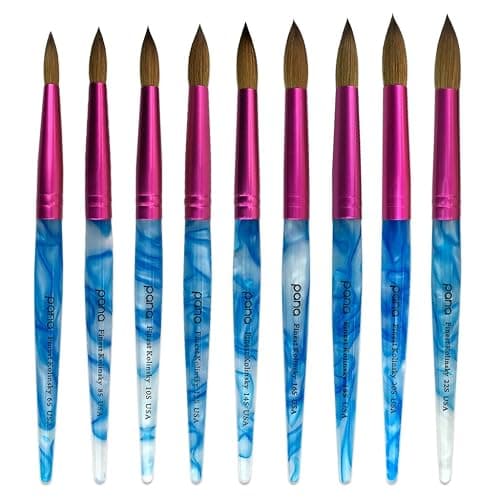 PANA USA Acrylic Nail Brush Pure Kolinsky Hair Acrylic White Swirl Blue Handle with Pink Ferrule Round Shaped - Size 12 thumbnail 7