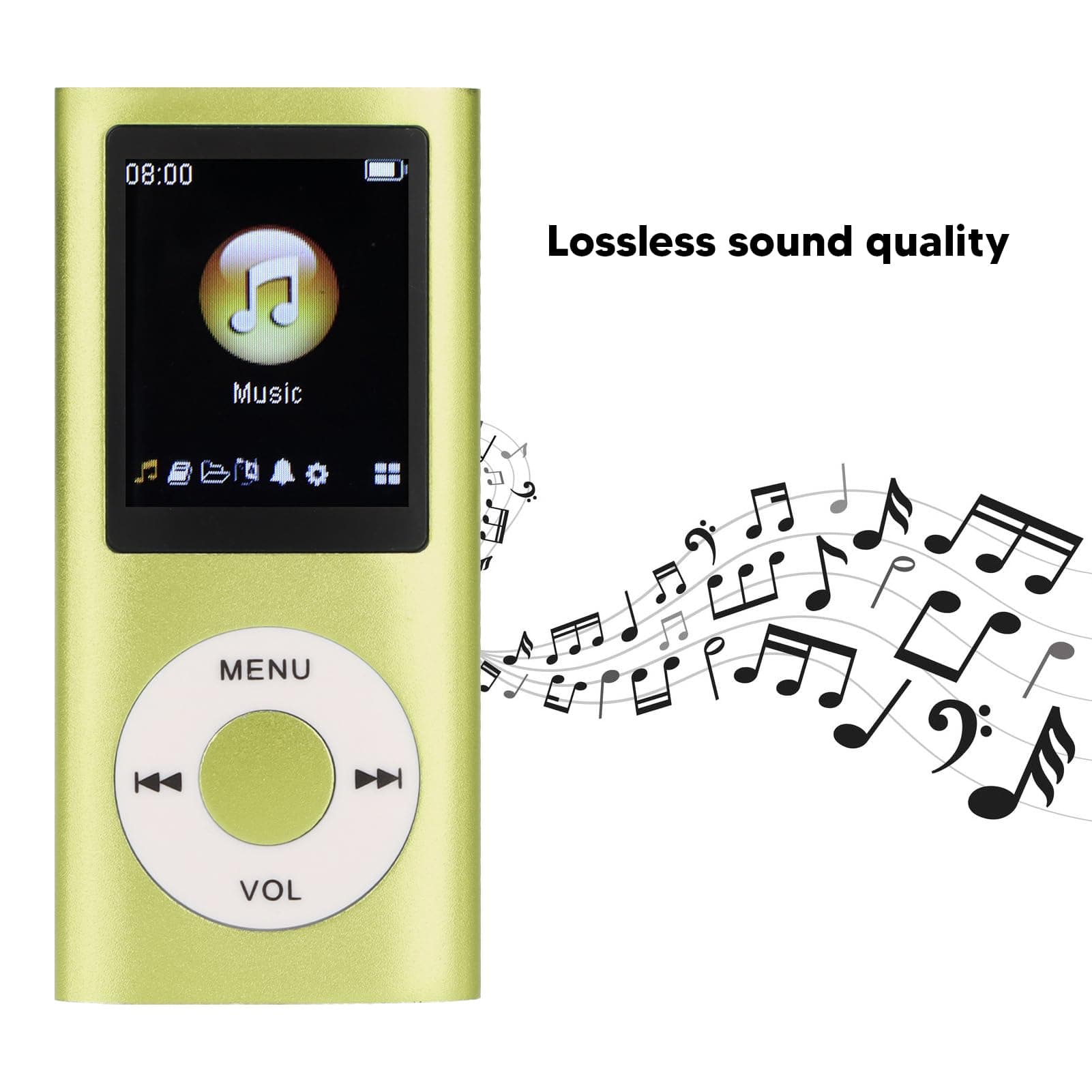 Bewinner MP3 Player with Bluetooth, 1.8 Inch Screen, HiFi Lossless Sound, Portable Digital Music Player Supports 64GB TF Card for Sports, Running (Earphones Included) (Green) thumbnail 2
