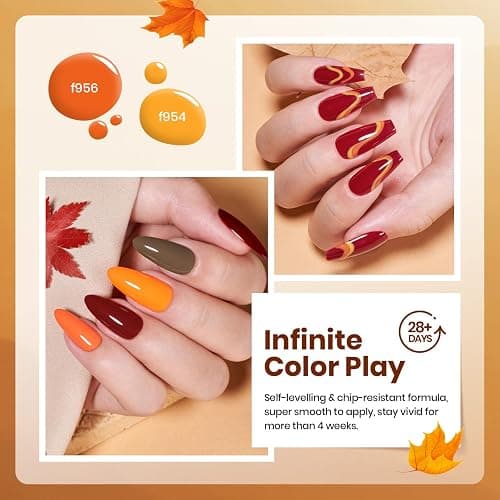 Beetles Fall Gel Nail Polish Set - 6 Colors Burgundy Red Orange Yellow Brown Gel Polish Kit for Nails, Autumn Leaves Soak Off UV LED Nail Gel Manicure at Home Gifts for Women thumbnail 3