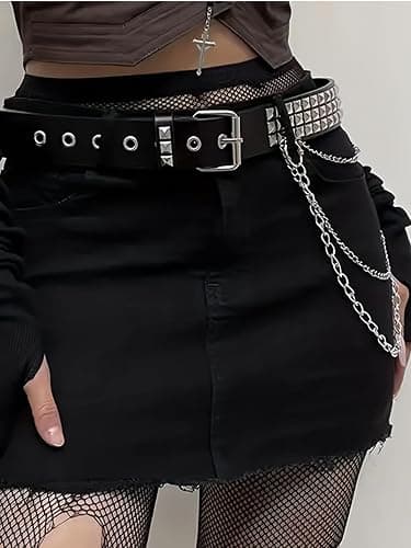 QWALIT Punk Belt with Chain for Women - Rave Leather Chain Belt - Goth Accessories thumbnail 2