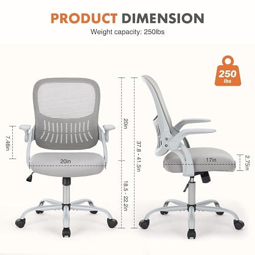 Sweetcrispy Ergonomic Office Desk Chair Mesh Adjustable Swivel Mid-Back Computer Chair with Lumbar Support Comfy Flip-up Arms for Home Office thumbnail 2
