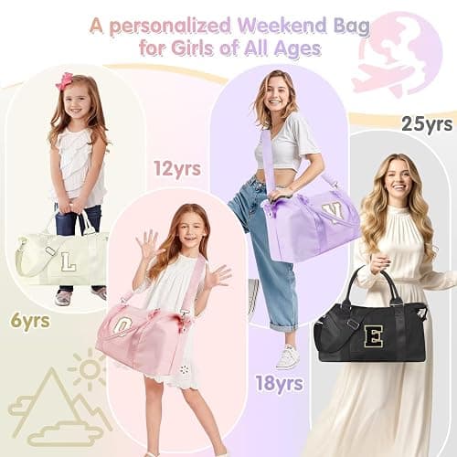 Dance Gym Duffel Bag for Teen Girls, Personalized Initial Travel Weekender Bag,Cute Overnight Carry On Duffle for Women,Sports Travel Cheer Bag,Monogram Christmas Gifts for Tween Preppy(pink-A) thumbnail 6