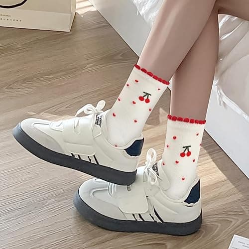 Knagsfa Women's Cute Crew Socks, Casual Athletic Cotton Bowknot Cherry Calf Novelty Socks for Women thumbnail 7
